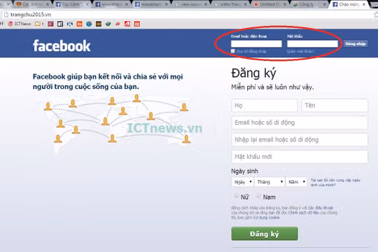 website sử dụng tên miền .vn, giả giao diện giống hệt Facebook có thể khiến nhiều người lầm tưởng đăng nhập dẫn đến bị hack tài khoản.