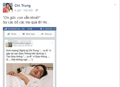 NSƯT Chí Trung lên tiếng khẳng định mình vẫn khỏe sau khi kẻ xấu tung tin đồn ác ý anh đã "qua đời"