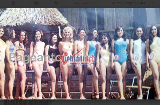 Trần Lệ Hân (ngoài cùng bên phải, số 16) tại cuộc thi Hoa hậu châu Á - Thái Bình Dương năm 1974).