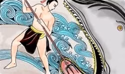 Tranh mô phỏng hình ảnh Lạc Long Quân trừ Ngư Tinh