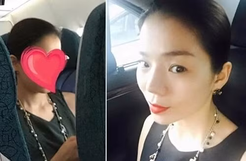 Hình ảnh Lệ Quyên trên Facebook của hành khách đi cùng đã được che mặt nhưng sau đó cư dân mạng đã nhanh chóng phát hiện ra.
