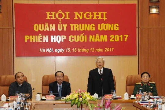 Tổng Bí thư Nguyễn Phú Trọng chủ trì Hội nghị Quân ủy Trung ương. Ảnh: TTXVN
