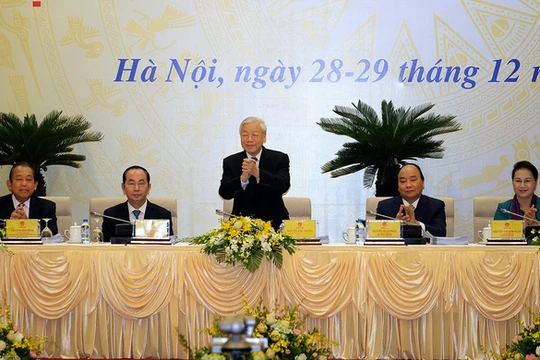 Tổng bí thư Nguyễn Phú Trọng tại Hội nghị trực tuyến của Chính phủ với các địa phương - Ảnh: VGP