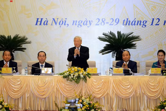 Tổng bí thư Nguyễn Phú Trọng tại Hội nghị trực tuyến của Chính phủ với các địa phương - Ảnh: VGP