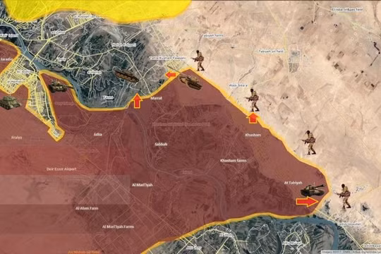 Bản đồ chiến trường khu vực phía đông sông Euphrates quân đội Syria vượt sông tấn công - ảnh South Front