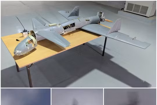 Máy bay không người lái Houthi, loại Qasef 1/Ababil T mang bom tấn công cuộc diễu hành quân sự. Ảnh minh họa SkyNews