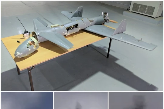 Máy bay không người lái Houthi, loại Qasef 1/Ababil T mang bom tấn công cuộc diễu hành quân sự. Ảnh minh họa SkyNews