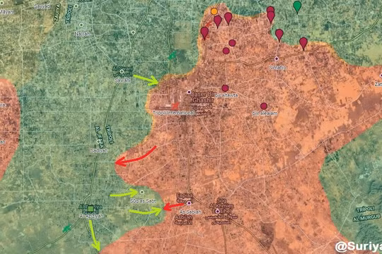 Tình hình chiến sự Libya tính đến ngày 10.05.2019 theo South Front, mầu xanh là GNA, màu đỏ là LNA