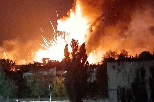 Vụ cháy nổ ở Kherson. Ảnh Ukraine Pravda.