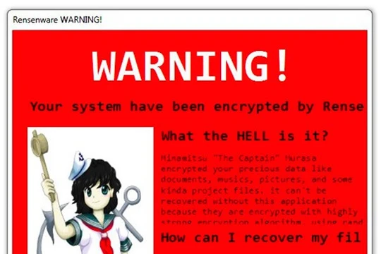 Hình ảnh thông báo xuất hiện khi nạn nhân bị lây nhiễm mã độc.