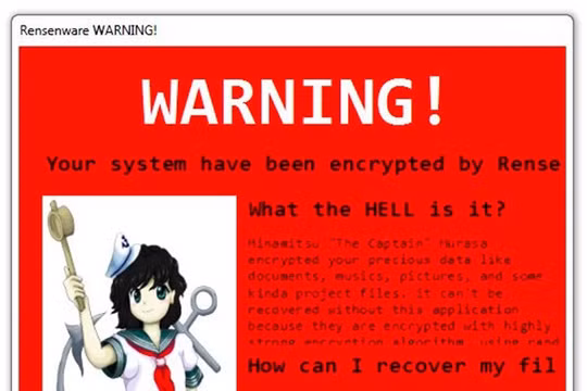 Hình ảnh thông báo xuất hiện khi nạn nhân bị lây nhiễm mã độc.