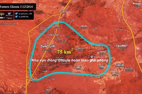 Sơ đồ cuối cùng của vùng chiến sự Tây Ghouta nổi tiếng ngoại ô Damascus