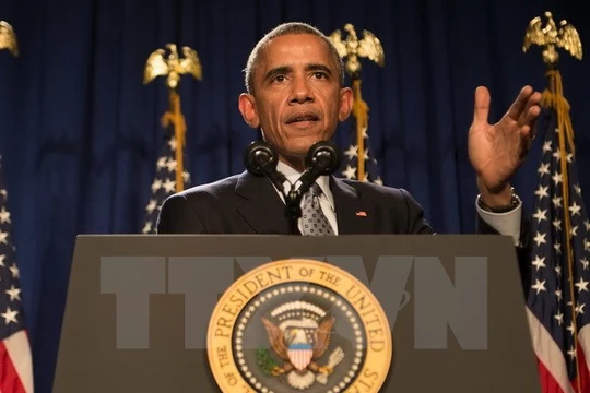 Tổng thống Mỹ Barack Obama phát biểu trước các nghị sỹ đảng Dân chủ tại thành phố Philadelphia ngày 30/1. (Nguồn: AFP/TTXVN)