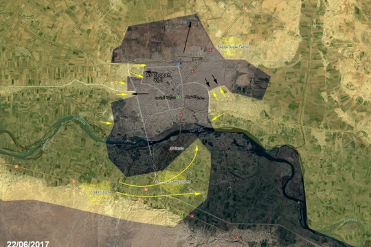Bản đồ các mũi tấn công chính của lực lượng SDF vào Raqqa