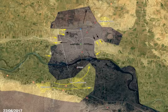 Bản đồ các mũi tấn công chính của lực lượng SDF vào Raqqa