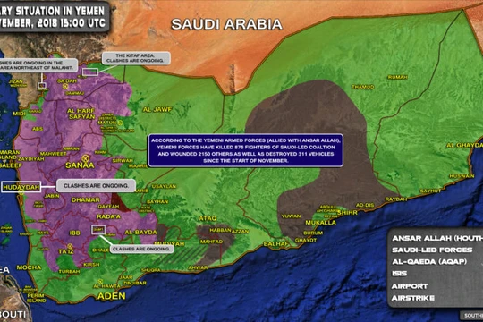 Tình hình chiến sự Yemen tính đến ngày 13.11.2018 theo South Front