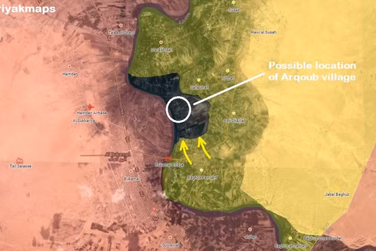 Cuộc tấn công của lực lượng SDF vào khu vực cuối cùng của IS trên bờ đông Euphrates. Bản đồ: Masdar News.