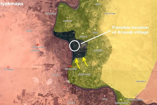 Cuộc tấn công của lực lượng SDF vào khu vực cuối cùng của IS trên bờ đông Euphrates. Bản đồ: Masdar News.