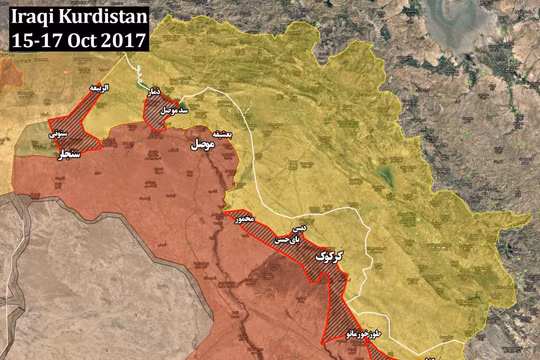 Bản đồ khu vực lực lượng vũ trang Iraq tiến chiếm từ các đơn vị Peshmerga - ảnh South Front