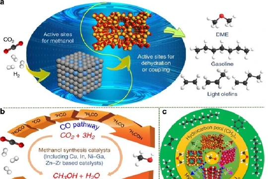 Hydro hóa CO2 thành các sản phẩm có giá trị cao bằng xúc tác. Ảnh ScienceDaily.