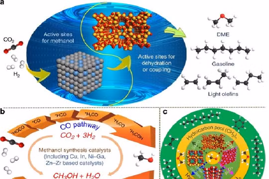 Hydro hóa CO2 thành các sản phẩm có giá trị cao bằng xúc tác. Ảnh ScienceDaily.