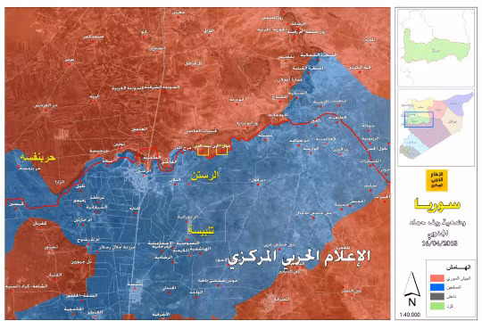 Bản đồ chiến sự khu vực Rastan thuộc tỉnh Homs, ảnh truyền thông Hezbollah