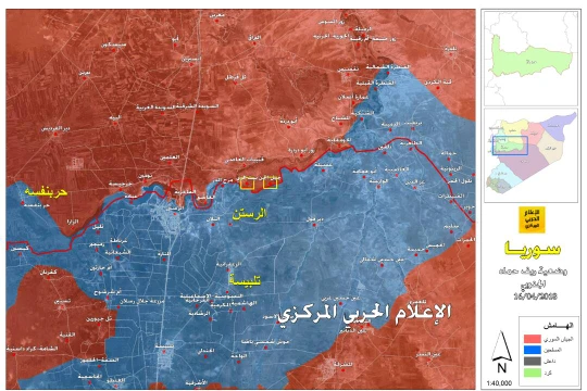 Bản đồ chiến sự khu vực Rastan thuộc tỉnh Homs, ảnh truyền thông Hezbollah