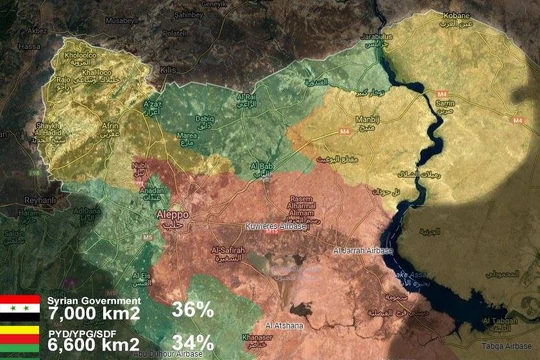 Phân chia vùng kiểm soát của các lực lượng đối lập trên địa phận Alepo