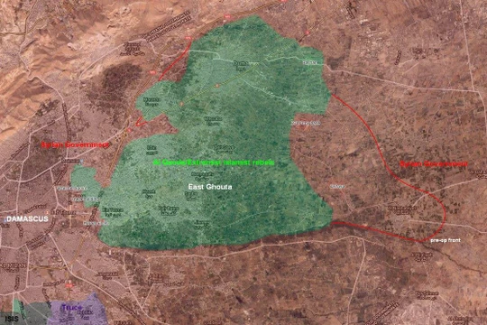 Bản đồ chiến trường khu vực Đông Ghouta tính đến ngày 03.03.2018 theo South Front