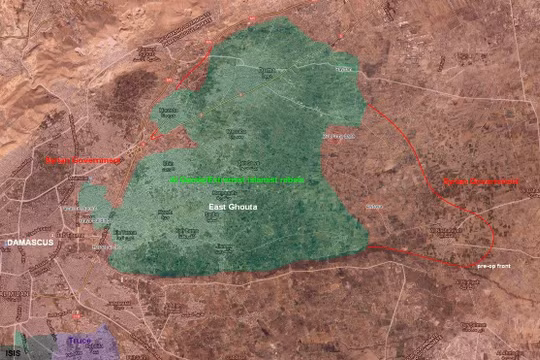 Bản đồ chiến trường khu vực Đông Ghouta tính đến ngày 03.03.2018 theo South Front