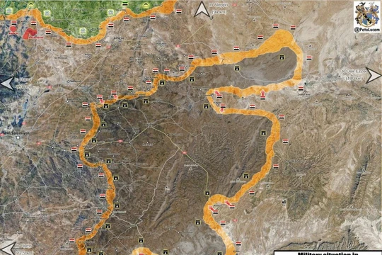 Bản đồ vùng bao vây Is trên chiến thường phía đông tỉnh Hama, quân đội Syria chiếm hàng loạt khu dân cư - ảnh Masdar News