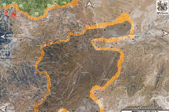 Bản đồ vùng bao vây Is trên chiến thường phía đông tỉnh Hama, quân đội Syria chiếm hàng loạt khu dân cư - ảnh Masdar News