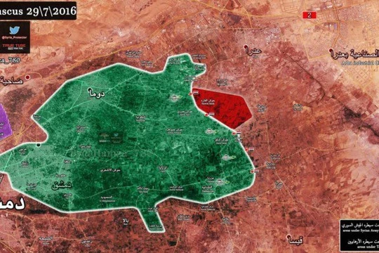 Bản đồ tình hình chiến sự vùng Đông Ghouta, ngôi làng Hawsh Al Farah