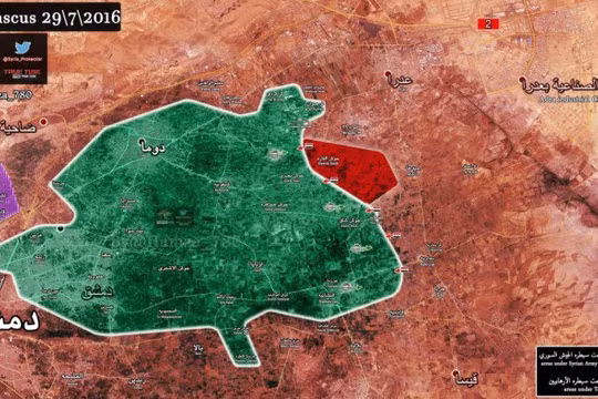 Bản đồ tình hình chiến sự vùng Đông Ghouta, ngôi làng Hawsh Al Farah