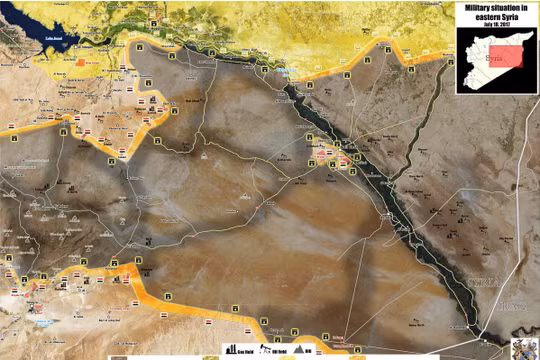 Bản đồ tình hình chiến sự khu vực phía đông tỉnh Homs, Raqqa và Hama