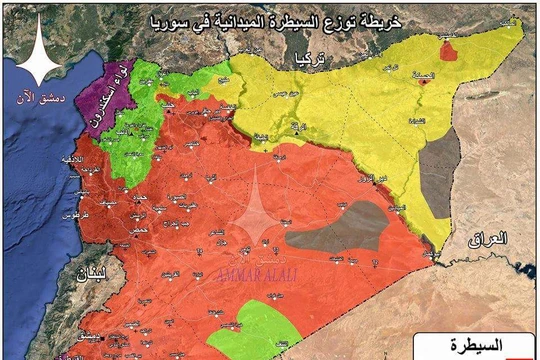Bản đồ toàn cảnh Syria sau khi giải phóng Rastan và Yarmouk. Bản đồ Masdar News