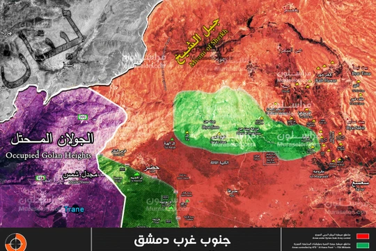 Khu vực Beit Jinn, ô vuông là 2 trang trại mà quân đội Syria vừa giải phóng - ảnh Muraselon