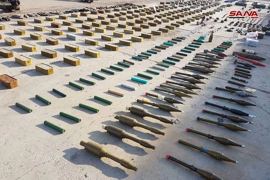  Vũ khí thu được trên địa phận tỉnh Homs. Ảnh SANA
