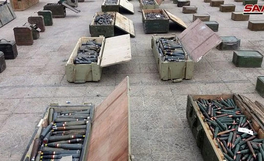 Quân đội Syria phát hiện một kho vũ khí lớn ở Quneitra. Ảnh video: SANA.