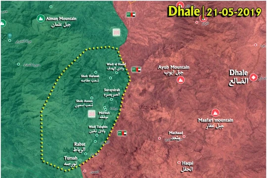 Lực lượng Houthi chiếm giữ 13 ngôi làng thuộc tỉnh Dhale ở Yemen. Bản đồ South Front