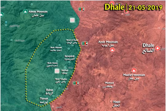 Lực lượng Houthi chiếm giữ 13 ngôi làng thuộc tỉnh Dhale ở Yemen. Bản đồ South Front