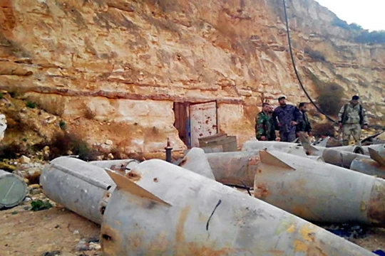 Một số đầu đạn tên lửa SAM do quân đội Syria phát hiện trong khu vực Daraa, al-Sweida. Ảnh minh họa: SANA.