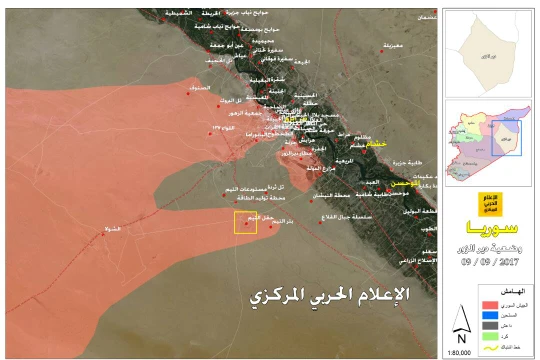 Bản đồ tình hình chiến sự Syria - quân đội Syria đột phá thành công vòng vây sân bay quân sự Deir Ezzor - ảnh truyền thông Hezbollah