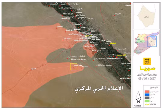 Bản đồ tình hình chiến sự Syria - quân đội Syria đột phá thành công vòng vây sân bay quân sự Deir Ezzor - ảnh truyền thông Hezbollah