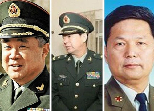 Từ trái qua phải: Chiêm Quốc Kiều, Chiêm Tuấn, Đổng Minh Tường, ba tướng quân đội Trung Quốc đang bị điều tra. Ảnh: Bastillepost