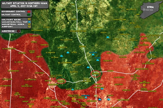 Bản đồ chiến sự khu vực chiến trường miền bắc tỉnh Hama, Syria