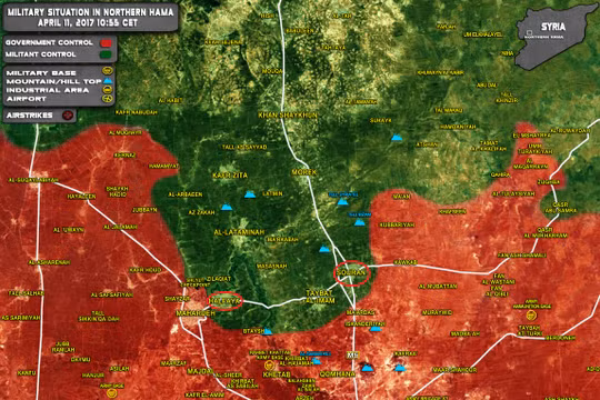 Bản đồ chiến sự khu vực chiến trường miền bắc tỉnh Hama, Syria