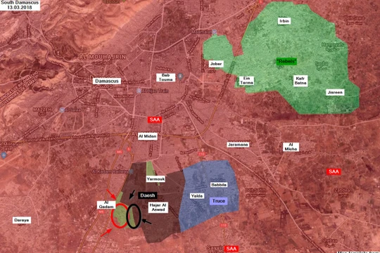 Khu vực chiến trường Trại tị nạn Yarmouk, tình hình đến ngày 13.03.2018