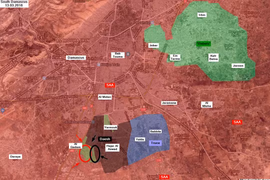 Khu vực chiến trường Trại tị nạn Yarmouk, tình hình đến ngày 13.03.2018