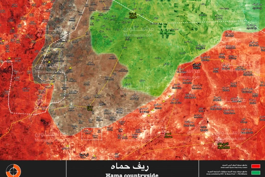 Bản đồ tình hình chiến sự phía đông bắc tỉnh Hama - ảnh Muraselon